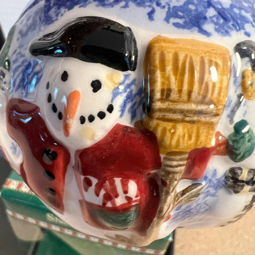 Debbie Mumm Snowman Christmas Tree Ornament Blue White Red Festive Holiday Decor
